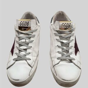 Golden Goose White and Burgundy Sneakers